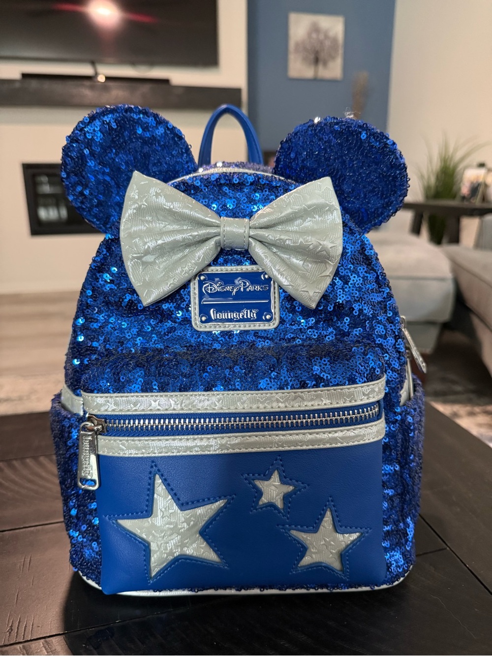 NWT Disney Parks Fantasia Blue Sequin Minnie Mouse Loungefly Backpack